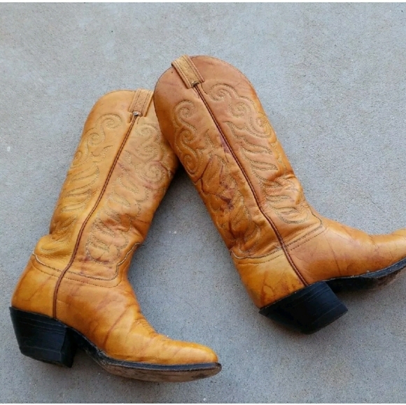 Vintage Tony Lama Black Label Marbled Butterscotch Leather Western Boots 7.5 D. - Picture 8 of 10